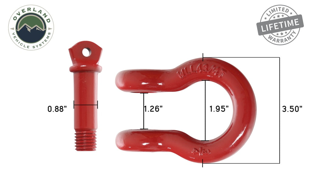 19010204 Recovery Shackle 3/4 Inch 4.75 Ton Red - Sold In Pairs OVS