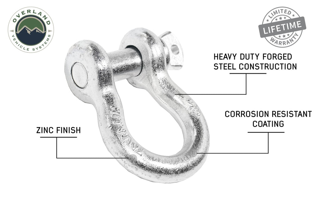 Recovery Shackle 3/4 4.75 Ton Zinc - D Ring Recovery Shackle OVS