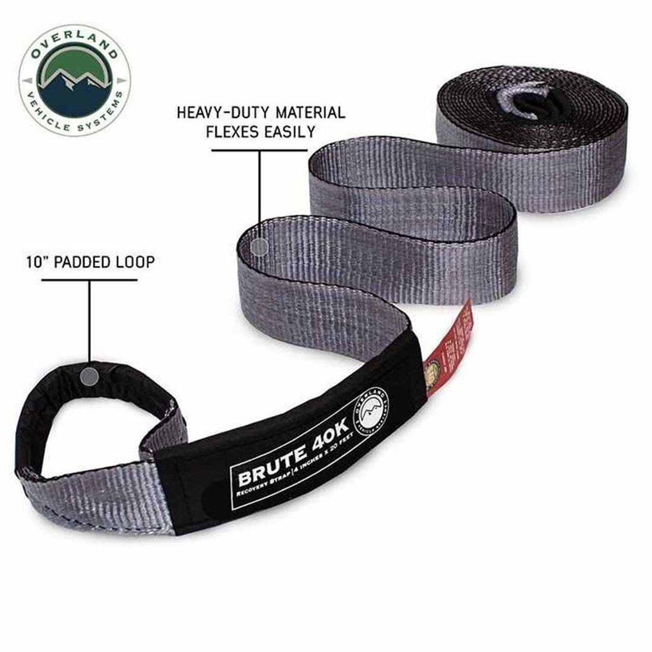 Tow Strap 4 Inch x 20 Foot Grey With Black Ends and Storage Bag OVS