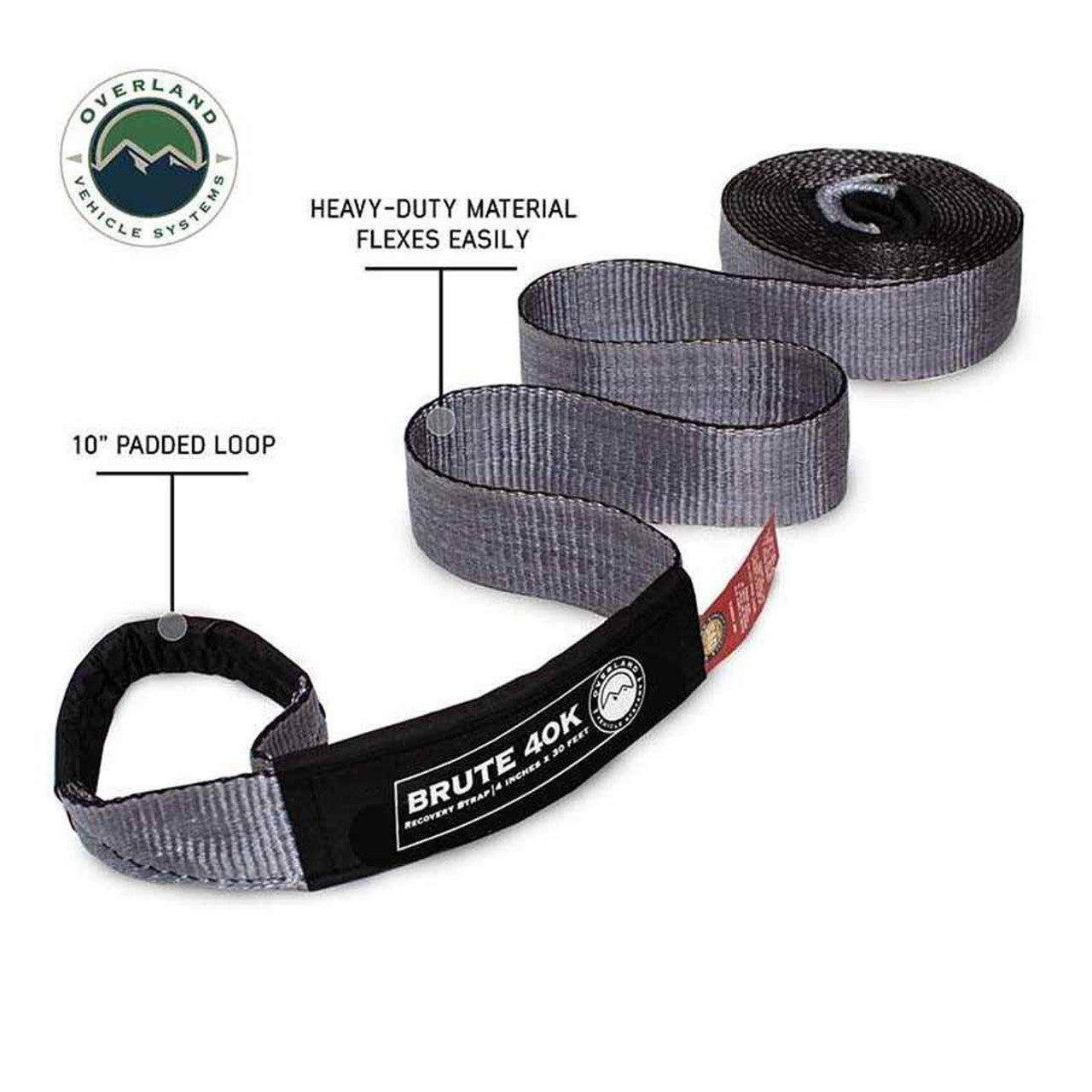 Tow Strap 4 Inch x 30 Foot Grey With Black Ends and Storage Bag OVS