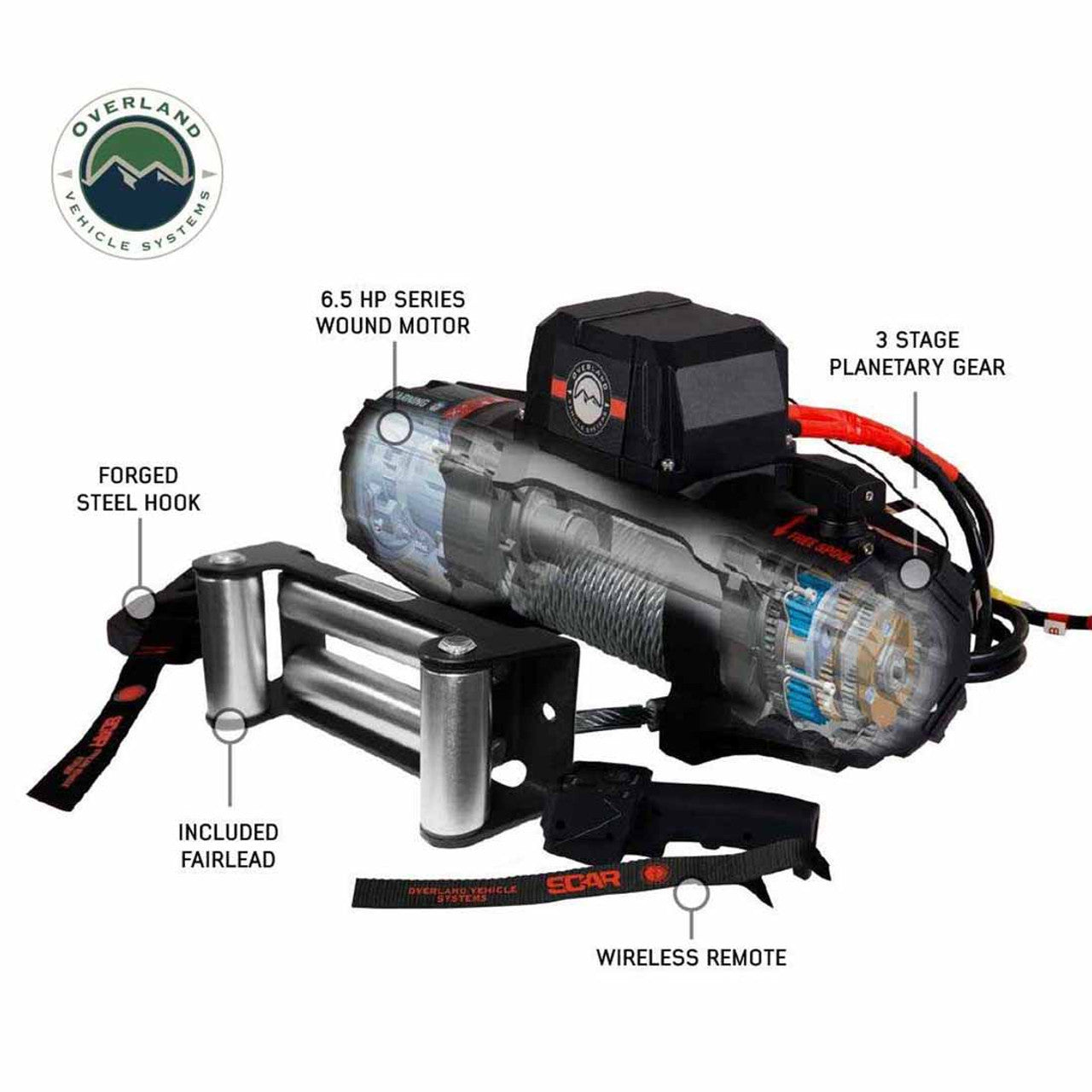 SCAR 12 - 12,000 lb. Winch With Steel Cable and Wireless Remote OVS