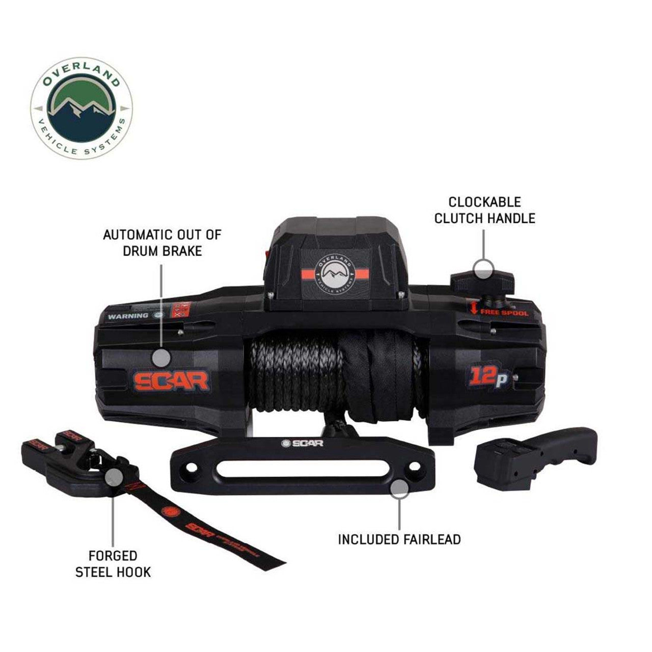 SCAR 12P - 12,000 lb. Winch With Synthetic Rope and Wireless Remote OVS