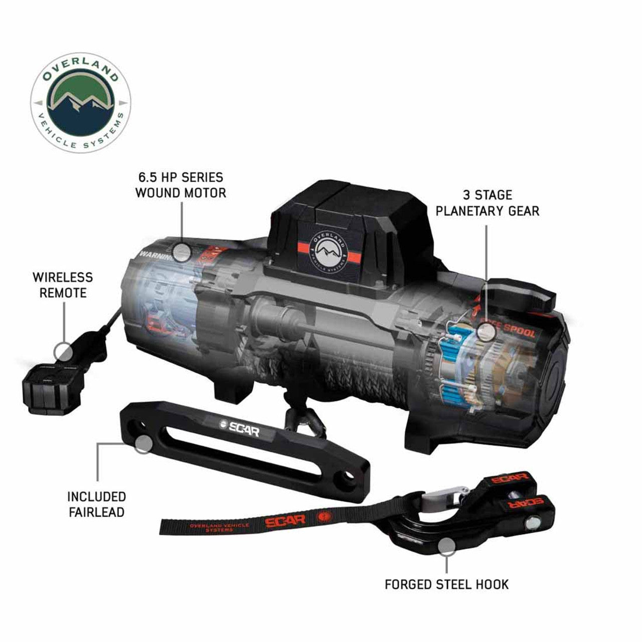 SCAR 12P - 12,000 lb. Winch With Synthetic Rope and Wireless Remote OVS