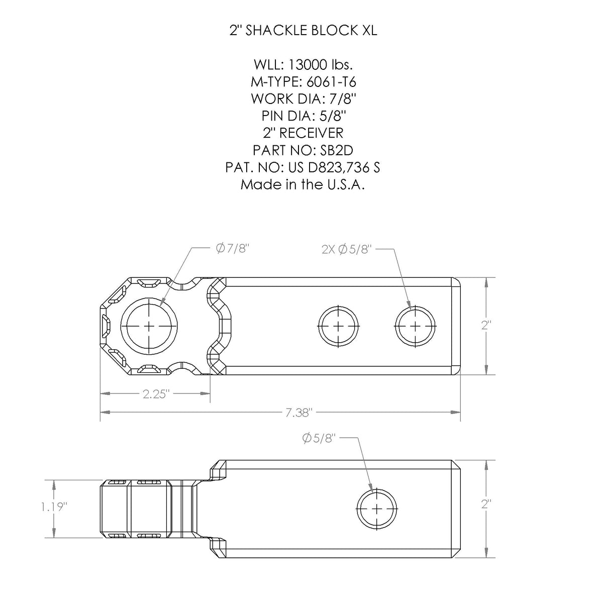 Agency 6 Recovery Hitch Shackle Block 2" Assembly