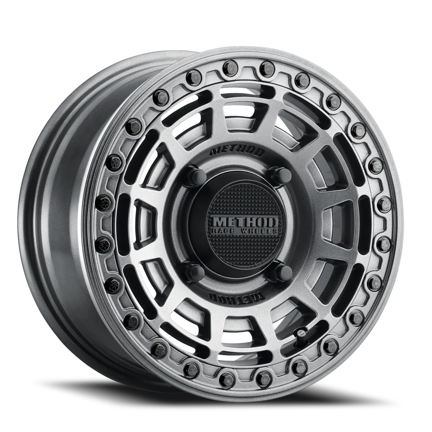 Aluminum Wheels 15x10 MR415 Beadlock UTV Bolt Pattern 4 On 136 Offset 25 Lip Size 2.09 Graphite GY Gloss Graphite Ring Method