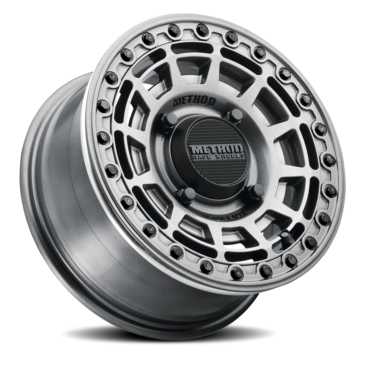 Aluminum Wheels 15x10 MR415 Beadlock UTV Bolt Pattern 4 On 136 Offset 25 Lip Size 2.09 Graphite GY Gloss Graphite Ring Method