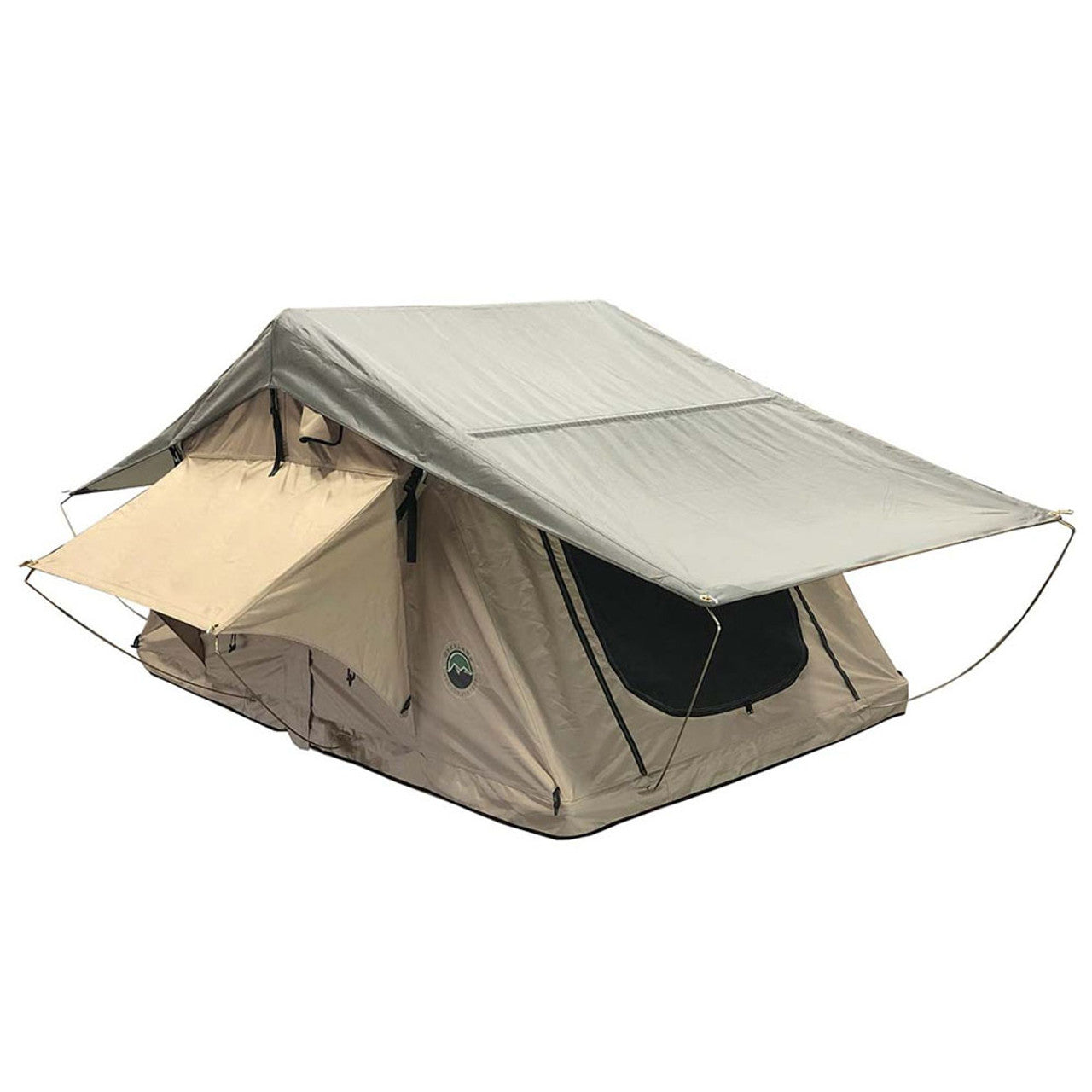 LD TMBK 3 Roof Top Tent With Annex - Tan Base With Green Rain Fly, Black Aluminum Base, Black Ladder