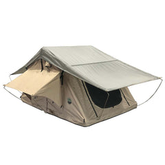 LD TMBK 3 Roof Top Tent With Annex - Tan Base With Green Rain Fly, Black Aluminum Base, Black Ladder OVS