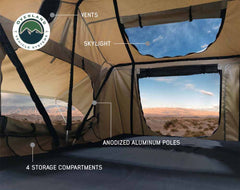 LD TMBK 3 Roof Top Tent With Annex - Tan Base With Green Rain Fly, Black Aluminum Base, Black Ladder OVS