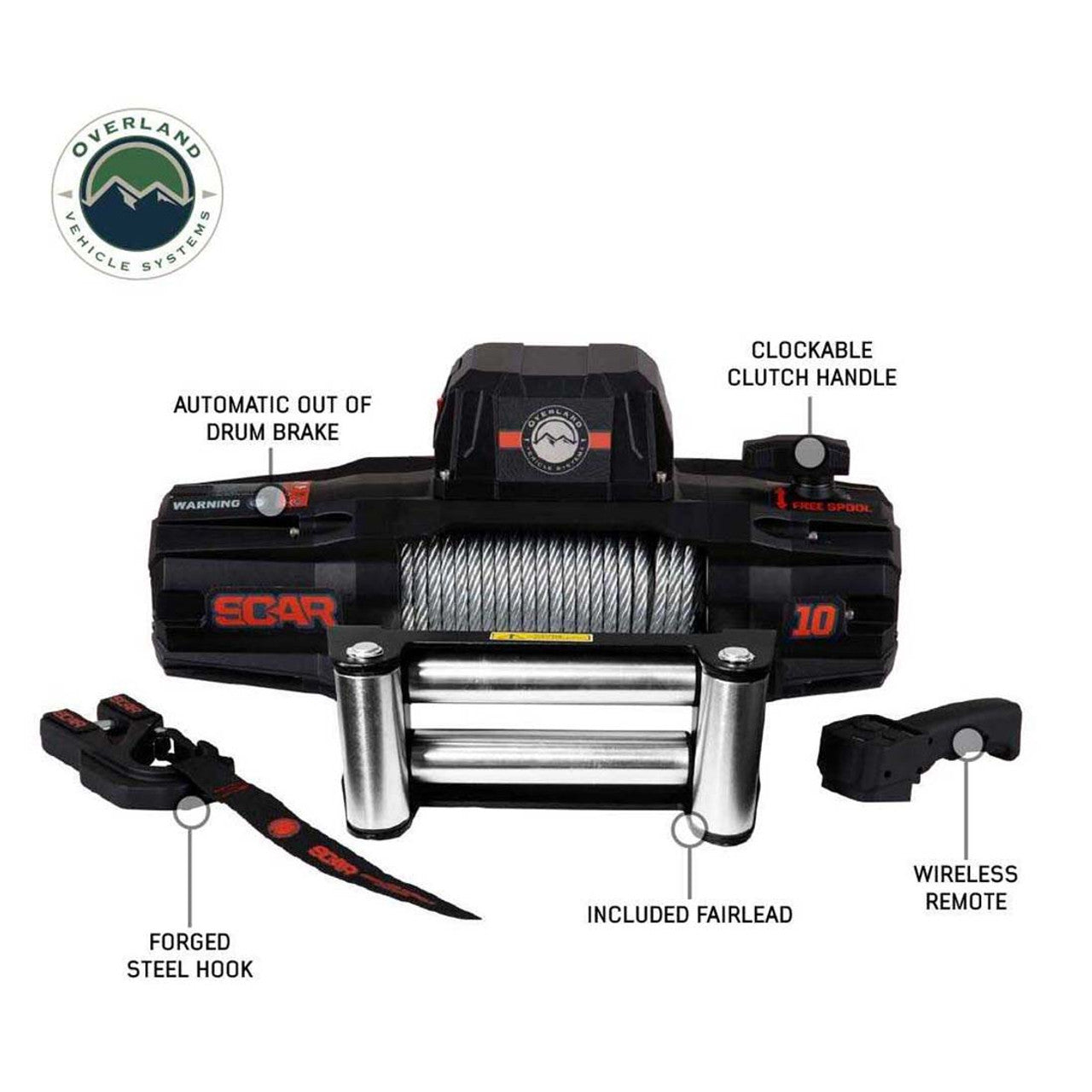 SCAR 10 - 10,000 lb. Winch With Steel Cable and Wireless Remote OVS
