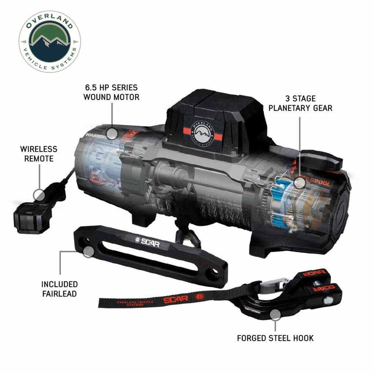SCAR 10P - 10,000 lb. Winch With Synthetic Rope and Wireless Remote OVS