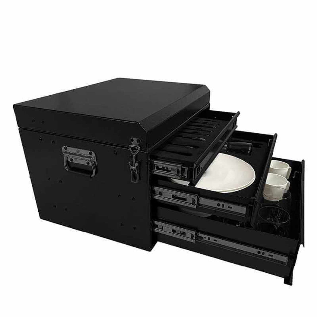 Overland Kitchen Kit - 39 Piece Utensil, Aluminum Storage Box With Custom Cut Foam