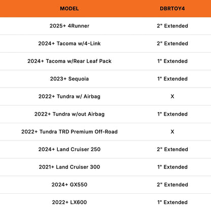 Toyota/Lexus Rear Bump Stops 1 Inch Extended Bump Stops for Tundra 22-25 Sequoia 23-25  24-Up Tacoma w/Rear Leaf Pack Land Cruiser 300 and LX600 2 Inch Extended Bump Stops for LC 250 GX550 25-Up 4Runner 24-Up Tacoma w/4-Link DuroBumps
