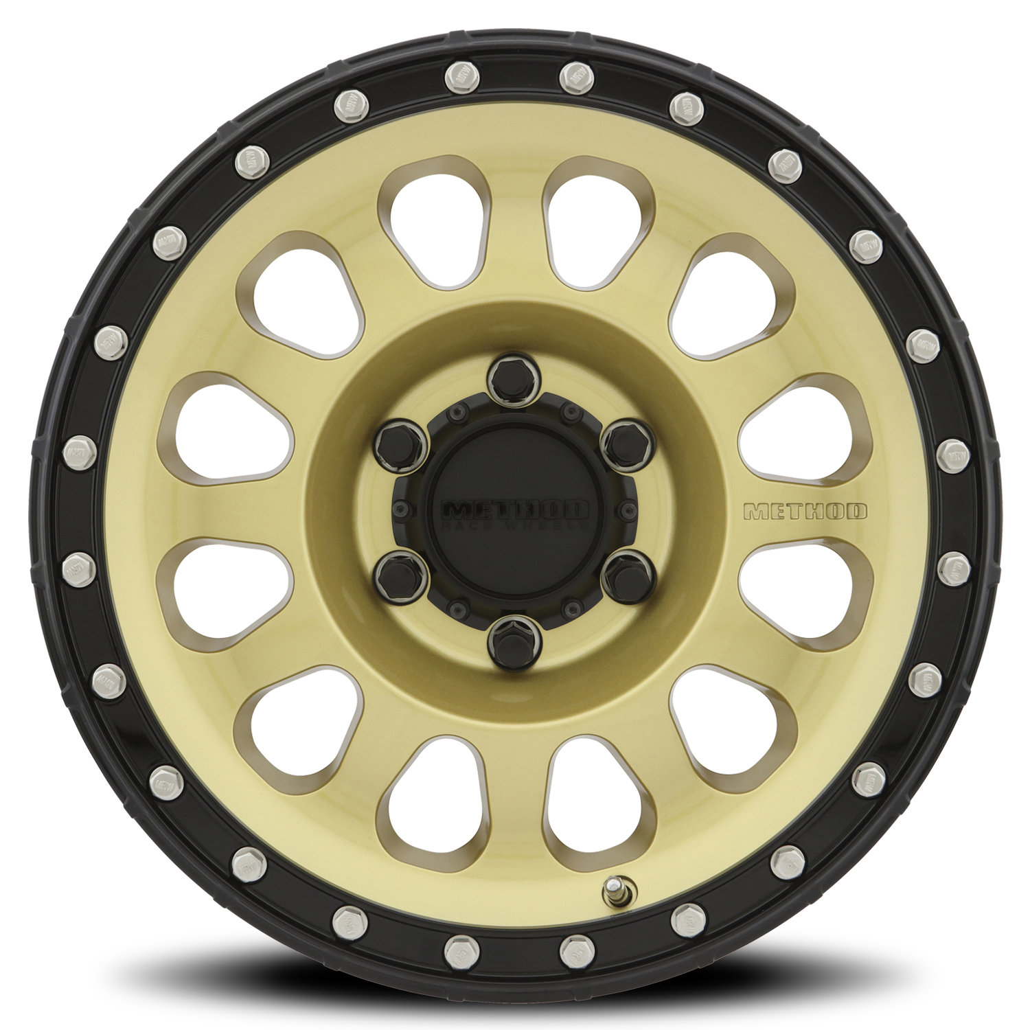 Aluminum Wheels 20x10 MR315 Bolt Pattern 8 On 180 Offset -18 Lip Size 3.27 Gold GD Black Street Loc Method