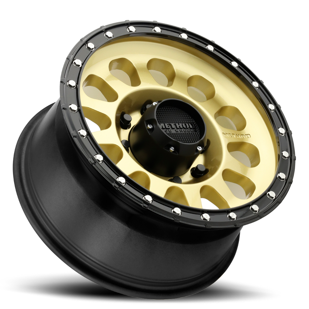 Aluminum Wheels 20x10 MR315 Bolt Pattern 8 On 180 Offset -18 Lip Size 3.27 Gold GD Black Street Loc Method