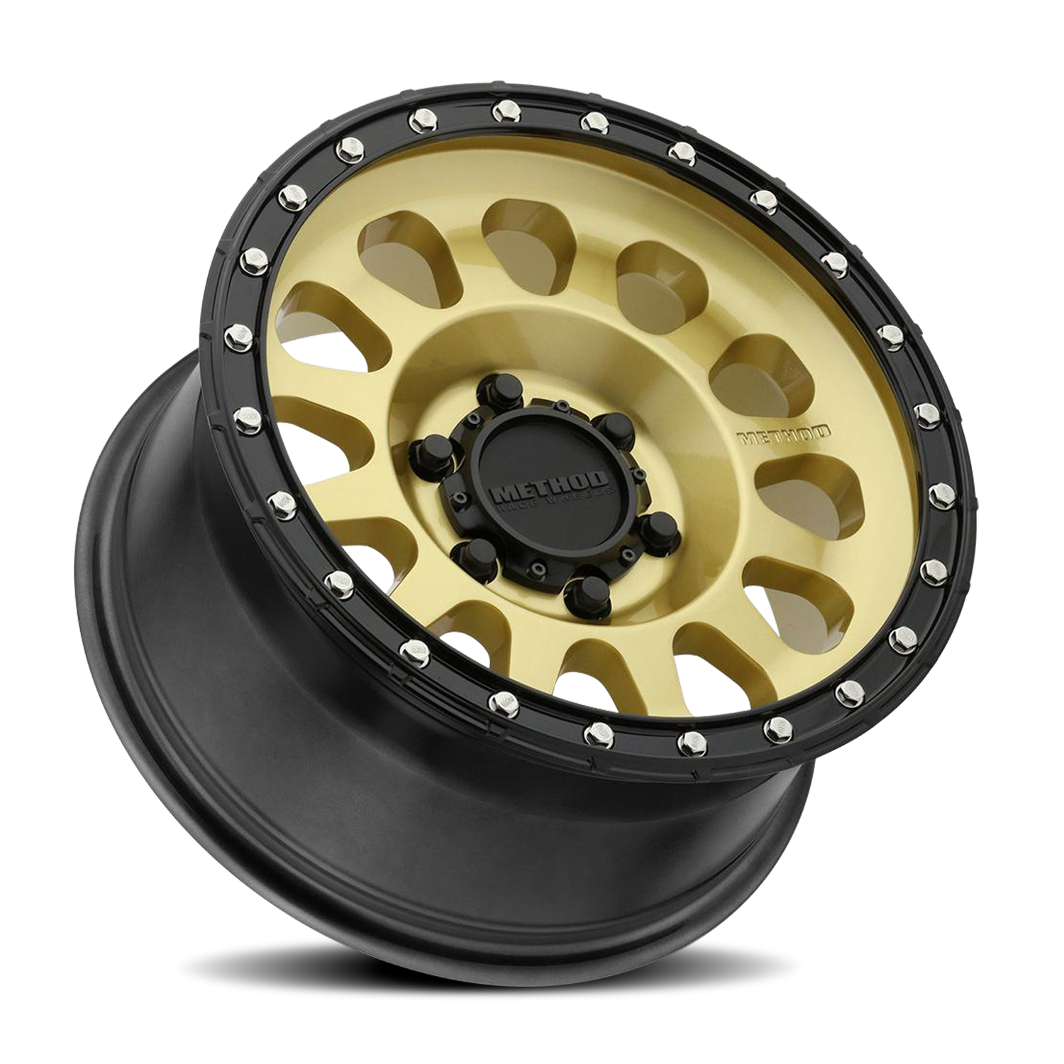 Aluminum Wheels 17x8.5 MR315 Bolt Pattern 8 On 180 Offset 25 Lip Size 1.89 Gold GD Black Street Loc Method