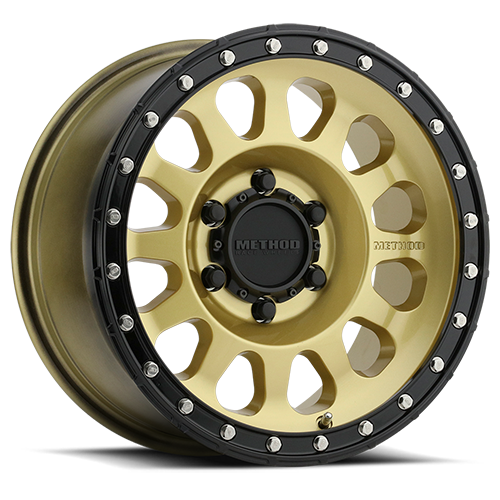 Aluminum Wheels 17x8.5 MR315 Bolt Pattern 8 On 180 Offset 25 Lip Size 1.89 Gold GD Black Street Loc Method