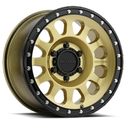 Aluminum Wheels 17x8.5 MR315 Bolt Pattern 8 On 180 Offset 25 Lip Size 1.89 Gold GD Black Street Loc Method