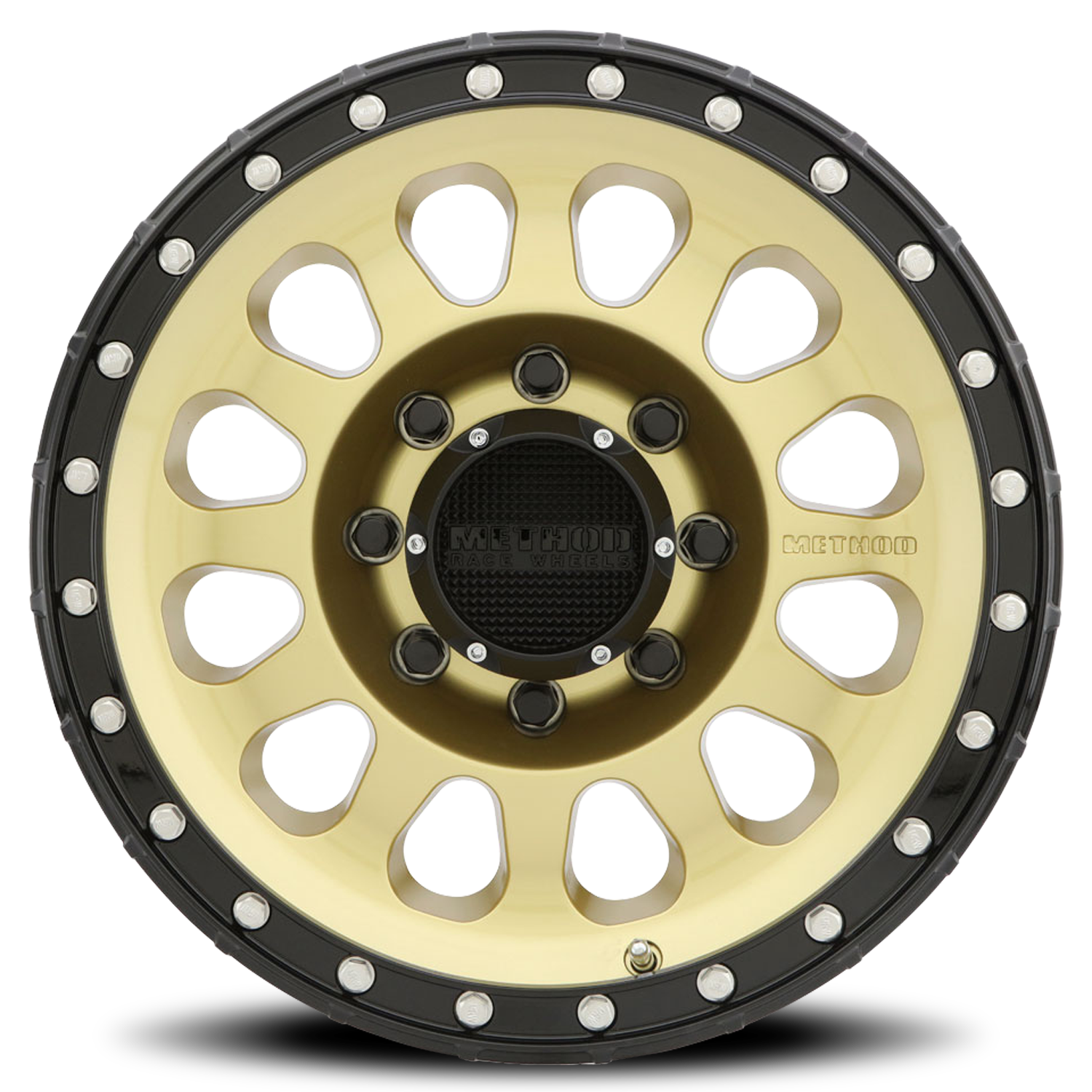 Aluminum Wheels 18x9 MR315 Bolt Pattern 8 On 180 Offset 18 Lip Size 1.65 Gold GD Black Street Loc Method