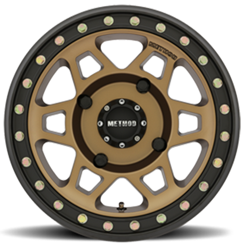 Aluminum Wheels 15x7 MR405 Beadlock UTV Bolt Pattern 4 On 136 Offset 38 Method Bronze BRZ Matte Black Ring Method