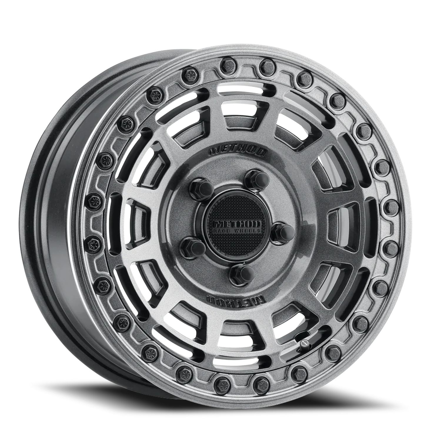 Aluminum Wheels 15x7 MR415 Beadlock UTV Bolt Pattern 4 On 136 Offset 38 Lip Size 0 Graphite GY Gloss Graphite Ring Method