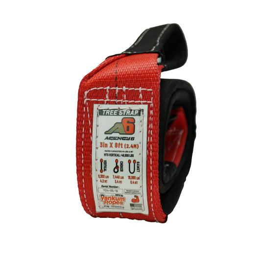 Agency 6 Tree Saver Strap - 8 Foot x 3 Inch - Made in The USA - Heavy Duty Low Stretch Webbing - 46,500lb Minimum Test Strength - Offroad Recovery and Towing